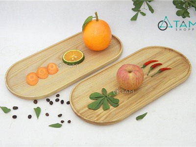 Khay gỗ chữ nhật đựng đồ ăn bo tròn 2 đầu số 25